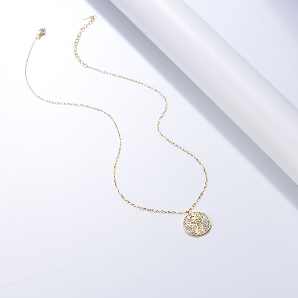 S925 collar de diamantes de plata mujer europea y americana ins moneda redonda micro con incrustaciones de circón rosa collar colgante cadena de clavícula
