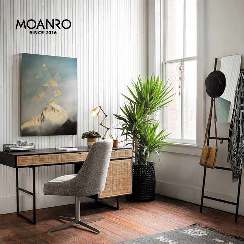 Nonghe Scandinavian Simple Wabi-sabi Style Solid Wood Rattan Desk Study Computer Desk Desk Retro Writing Desk