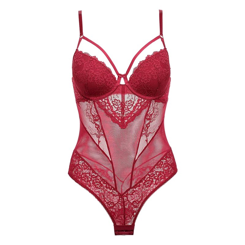 Sexy encaje tentación transparente europeo y americano apretado sujetador mono francés sexy jumpsuit