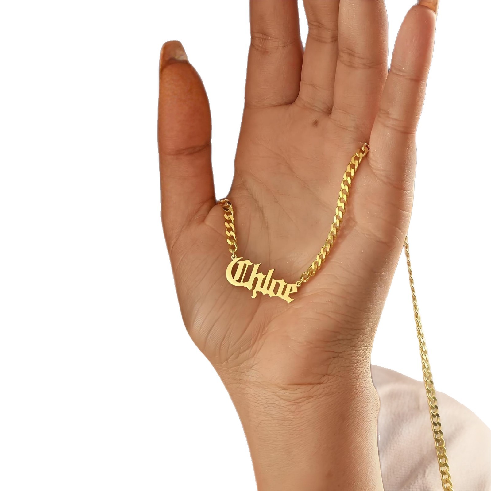 Personalised Old English Name Necklace Cuban Chain Stainless Steel_voghion.com