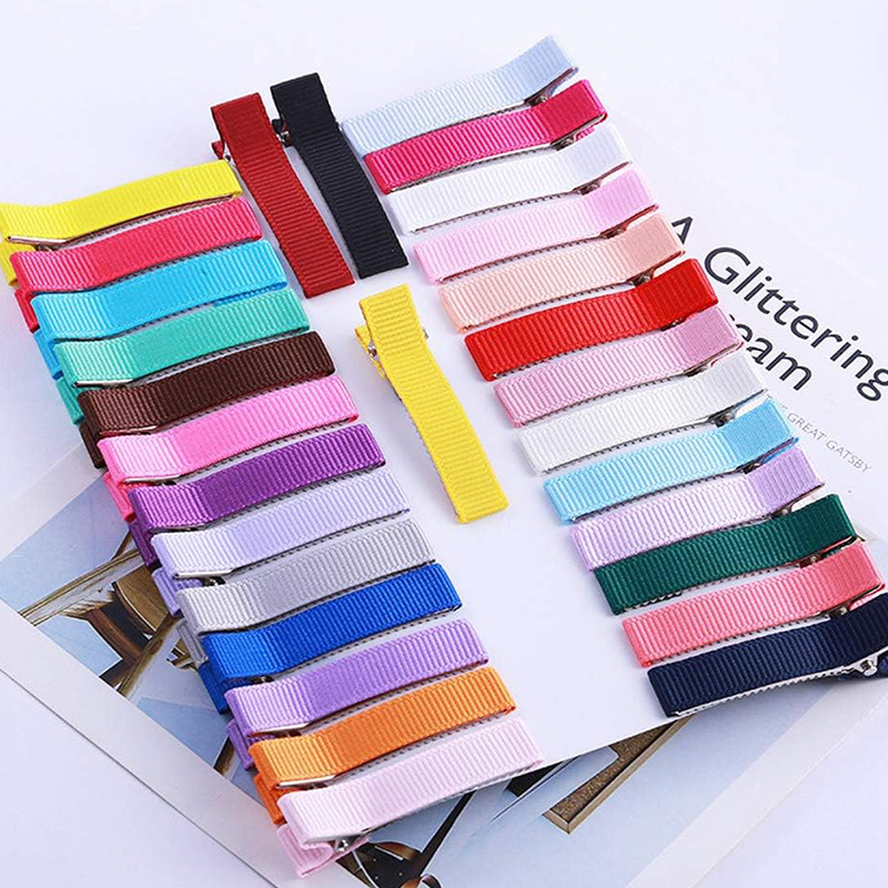 Yiwu jewelry half pack ribbon duckbill clip striped candy color hair accessories hairpin handmade diy color double plug clip