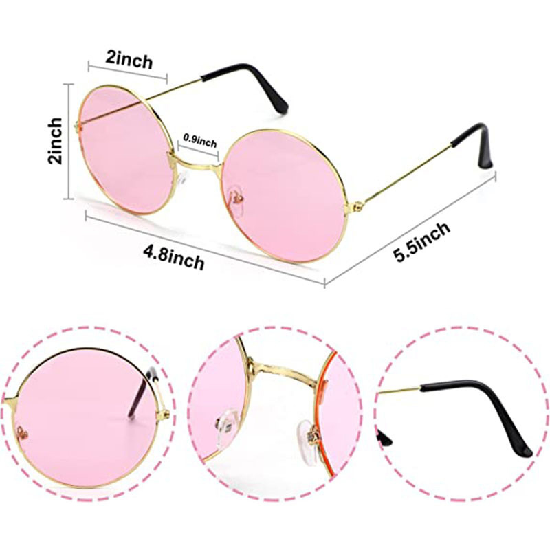 Accesorios de vestir hippies de la década de 1960, diadema de girasol, gafas redondas, conjunto de aretes de collar de talismán de paz