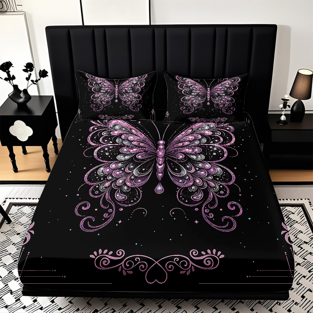 TEMU / JIT Transfronterizo para la serie de mariposas multicolores 3D impresión digital cama cama almohada kit de diseño se puede fijar