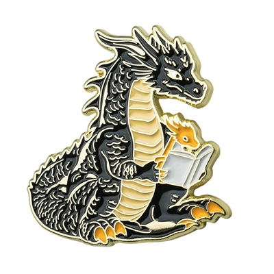 Dragon Reader Enamel Brooch Fantasy Book Lover Inspired Pin Badge Accessory (Yaxa sancaqları) - black