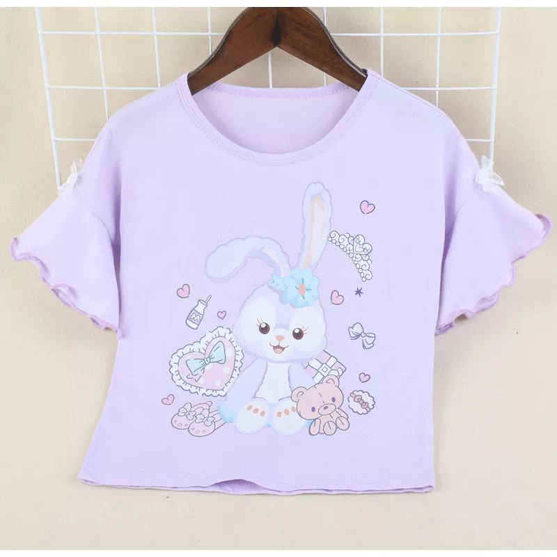 Summer thin children's fashionable body-friendly T-shirt for leisure, puff sleeves, with short sleeve, children's clothing