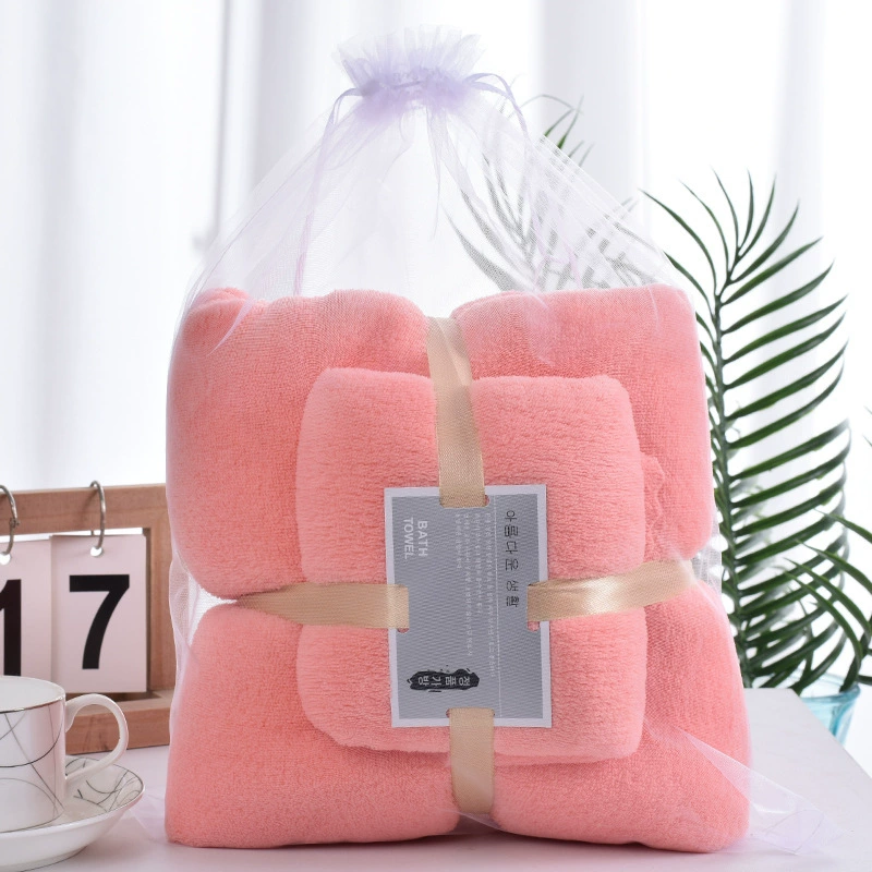 High-end coral soft bath towel, set, increased thickness, water absorbent, wholesale