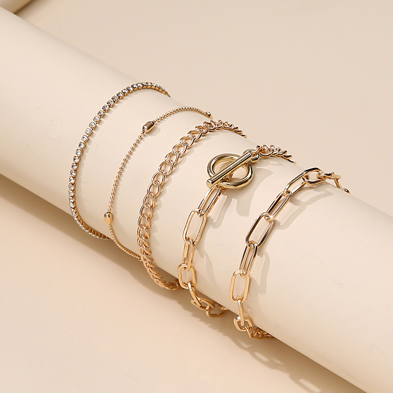 fashion OL bracelet trend OT buckle multilayer popular diamond chain hollow round bead bracelet 5piece setpicture3