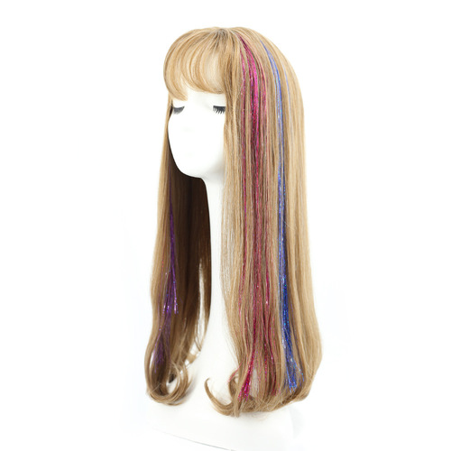 European and American laser hair clip BB clip golden wire wig shiny seven-color hair extension colorful golden wire colorful bright 