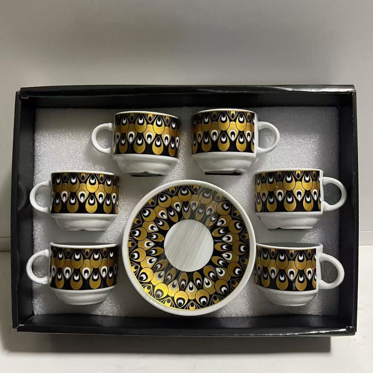 Nuevo conjunto de tazas de café de cerámica europea, tazas de café de estampado transfronterizo, 6 tazas de café de Oriente Medio, 6 platos de café de la tarde