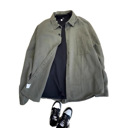 Green and Black Stylish Retro Long-Sleeve Shirt for Men, Japanese Style Casual Work Shirt, Early Spring Outerwear for Trendy Men