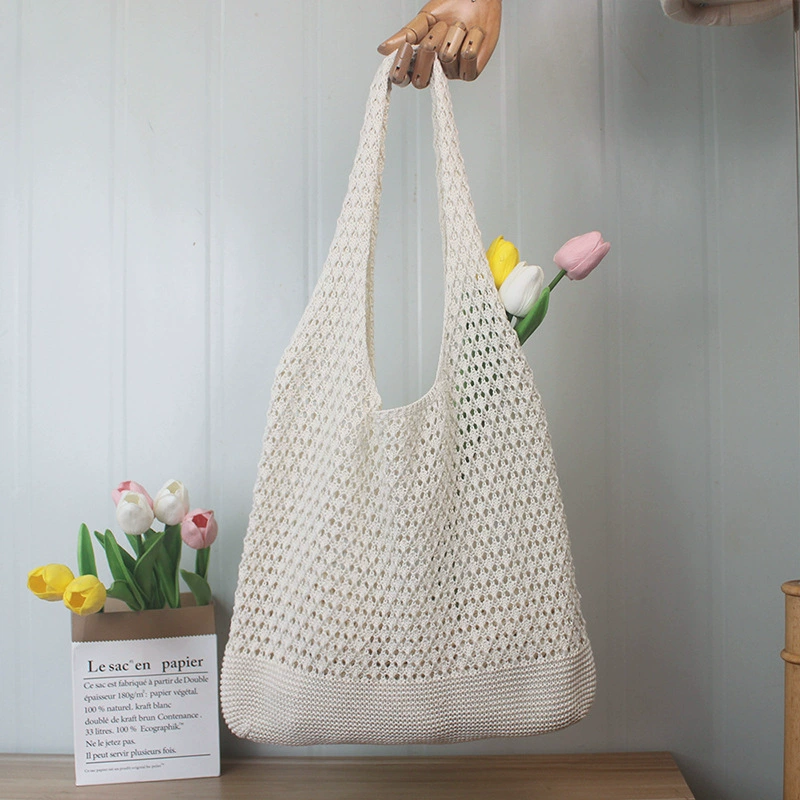 Универсальная ажурная пляжная сумка-тоут из плетеного материала, большая вместимость, модная, 2024