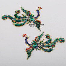 DIY饰品 新款铁质景泰蓝滴油左右凤凰90*72mm 蓝绿色