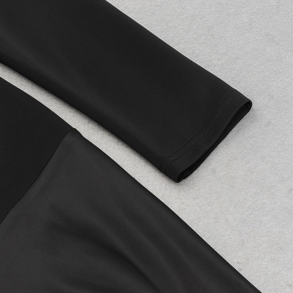 Autumn Winter V neck Stitching Tight Waist Irregular Asymmetric Hip-Wrapped Dress Long Sleeve Dress Evening Dress