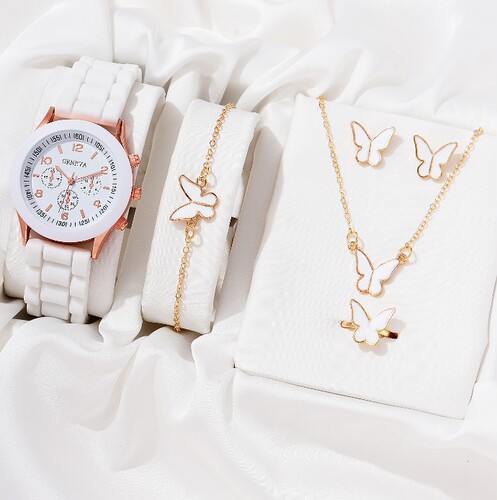 Live broadcast new ladies' Korean style high-end quartz watch, minimalist classic imitation leather strap watch set for women