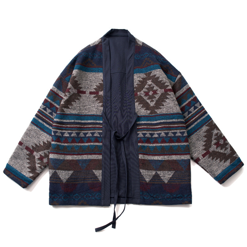 Japanese retro ameikaji ethnic style blue dyed washed robe coat men's and women's loose kendo and suit cardigan