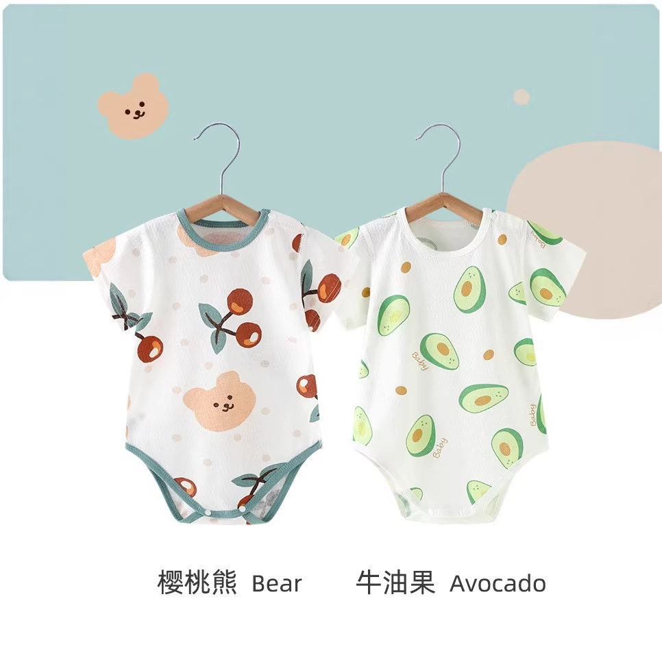 婴儿a类包屁衣夏季纯棉睡衣宝宝三角哈衣新生儿无骨连体衣爬爬服