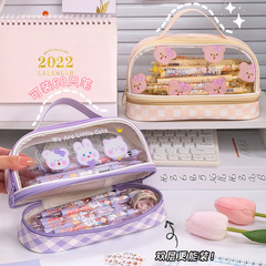Double Layer Cute Transparent Pencil Case with Super Large Capacity, Suitable for Middle School and High School Girls, Simple and Elegant, High-Quality and Portable Stationery Box
