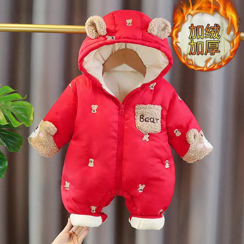 Mono de bebé invierno más terciopelo engrosamiento mameluco para bebé mameluco estilo de invierno abrigo de algodón súper lindo ropa acolchada de algodón ropa exterior