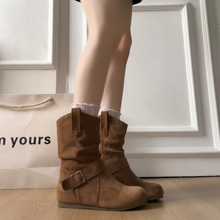 Fashionable Version~ Retro Hidden Heel Birkenstock Short Boots for Women, New Autumn Style Western Cowboy Boots, Slouchy Boots, Martin Boots