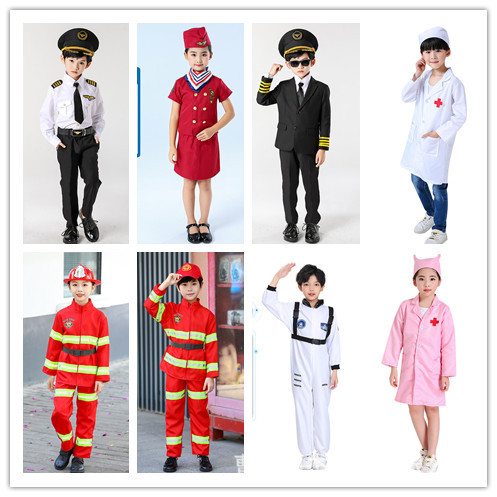 Ropa de juego profesional, experiencia de jardín de infantes, papel, niños, policía, ropa de médico, capitán de bomberos, capitán aeroespacial