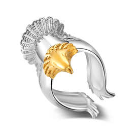 跨境热卖精致银戒指个性设计老鹰镀分色金男女通用指环百搭手饰品