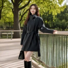 日韩立领双面羊绒大衣女2025新款秋冬时尚小个子气质宽松毛呢外套