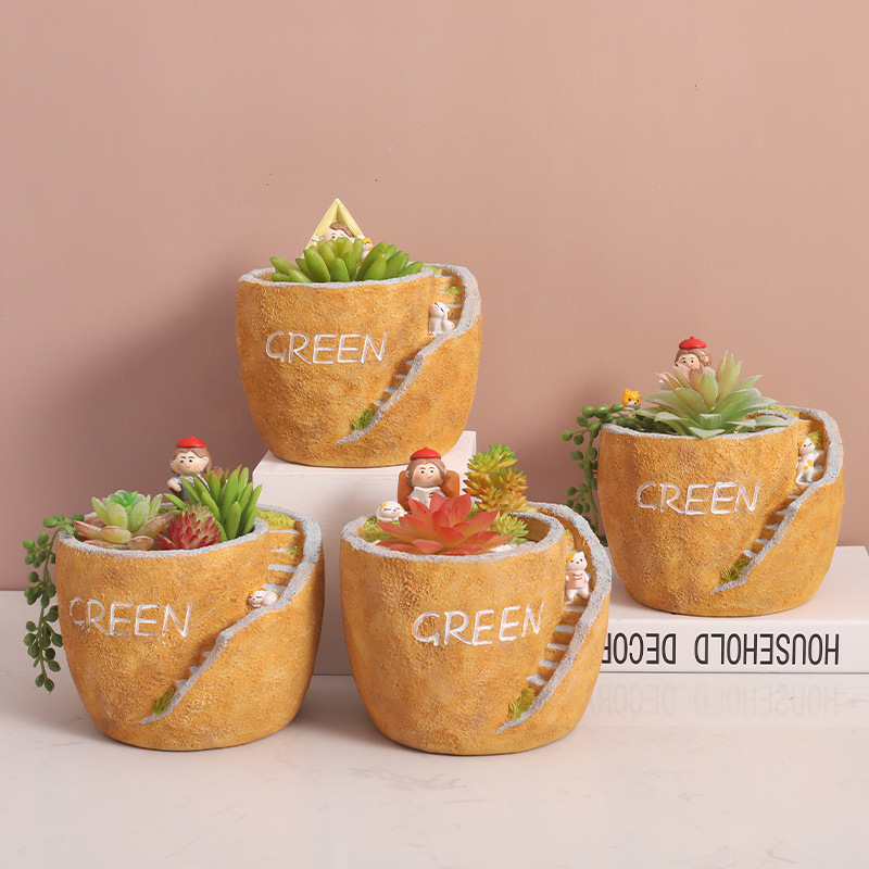 Chậu Cây Resin Chậu cây mọng nước resin phong cách đồng quê, chậu mini DIY trang trí bàn, ban công và sân vườn (RG-254)