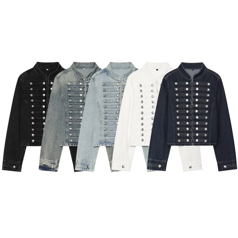Pb&Za Cross-Border New Women's Long-Sleeve Round-Neck Slim-Fit Napoleon Denim Jacket 0695274 Pb&Za Cross-Border New Women's Long-Sleeve Round-Neck Slim-Fit Napoleon Denim Jacket 0695274