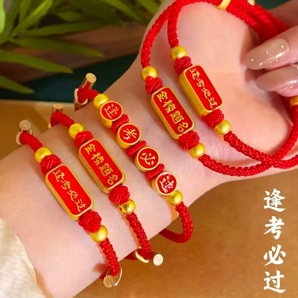 Golden Exam Success Bracelet for Students - Good Luck in Every Exam, Unisex Inspirational Gift, Handmade Woven Bracelet