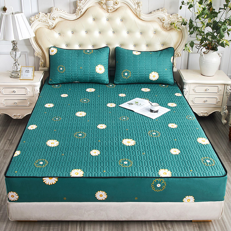 夹棉磨毛印花床笠加棉加厚绗缝床罩席梦思保护套防滑防尘床罩批发