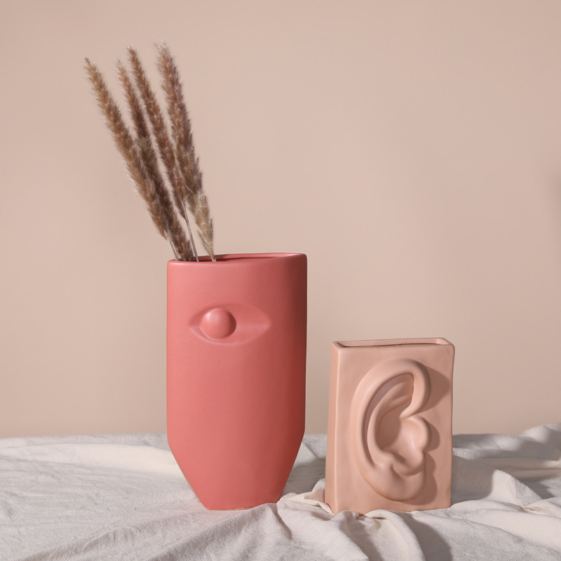Nórdico ins estilo jarrón de cerámica decoración de Arte Abstracto sala de estar arreglo de flores mesa de comedor flor seca modelo habitación decoración suave