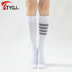 廠家批發 高爾夫長襪 女款運動中筒襪 羽毛球過膝長襪四槓條襪子