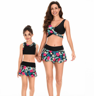 Parent-child swimsuit 2025 new foreign trade split skirt bikini small and medium-sized children's girl mother and daughter swimsuit Amazon