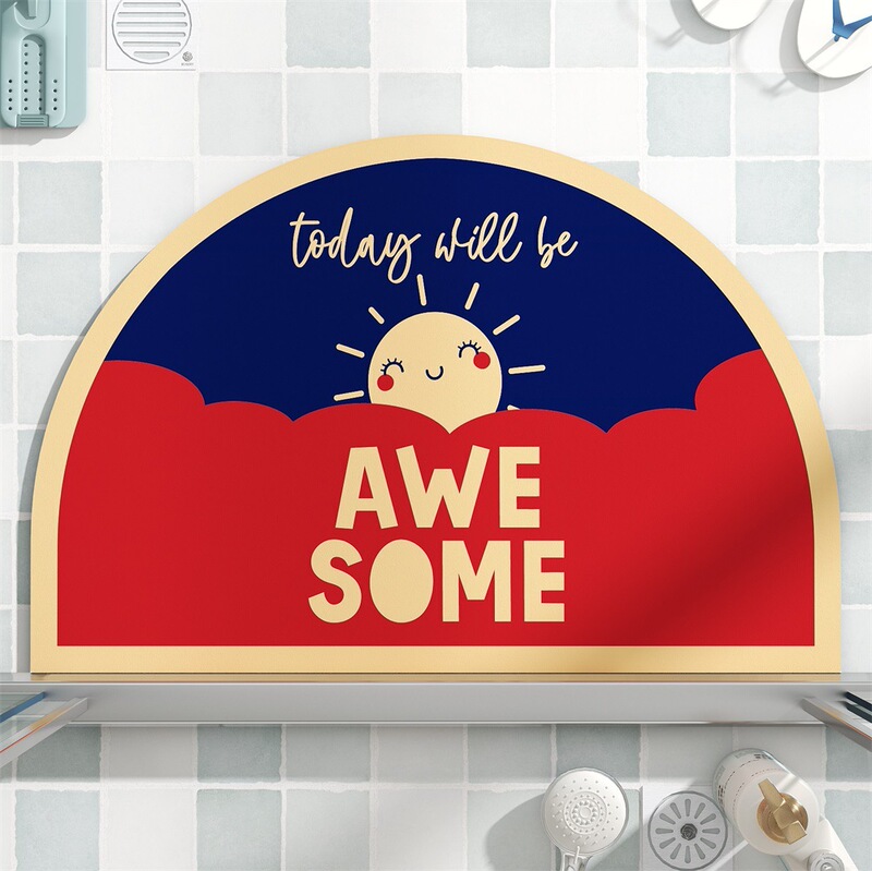 Positive attitude of printing and drawing outdoor door opening, Happy Foot mat, comfortable foot feeling, dirt-resistant door mat, easy to take care of, strong water absorption