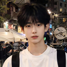 网红假发男短发韩版帅气男士斜分碎盖自然学生日常蓬松黑全头套式