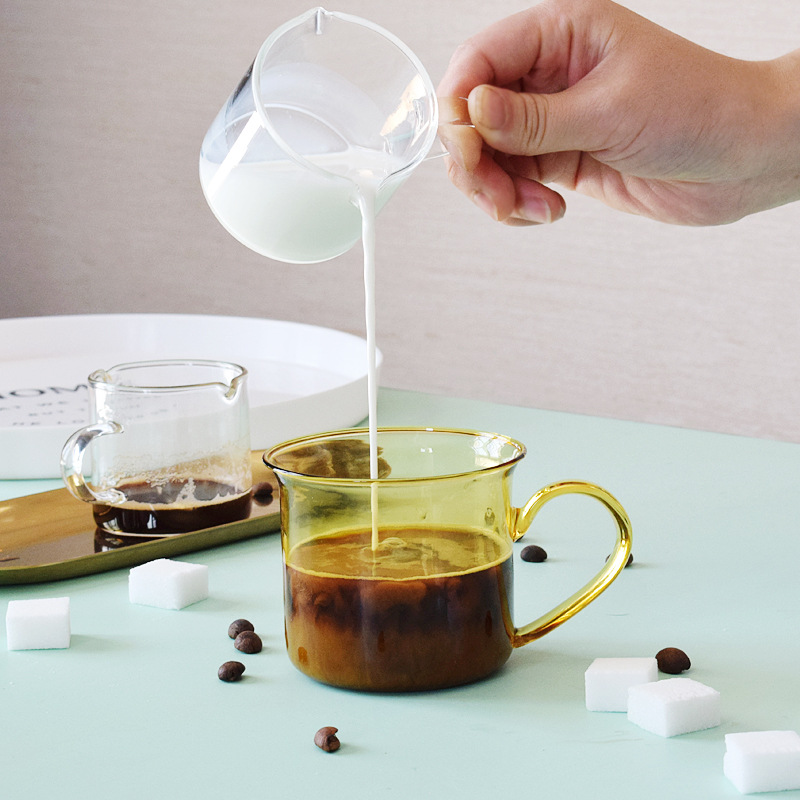 Handmade High Borosilicate Glass Coffee Cup Latte Art Cup Household Eagle Beak Latte Art Vat With Handle Milk Cup Double Mouth