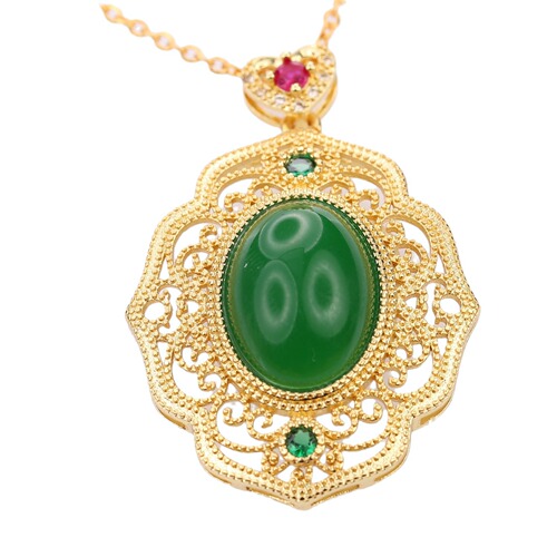 Live Stream Imperial Style Inlaid Imitation Hetian Jade Pendant, Live Stream Wholesale Gold-plated Jade Pendant Necklace