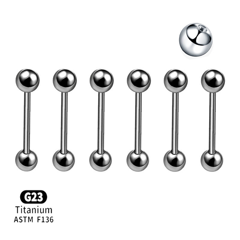F136 Titanium Alloy Double-Headed External Tooth Straight Rod Ball Eyebrow Ring G23 Tongue Nail Ear Bone Nail Piercing Jewelry detail image 3