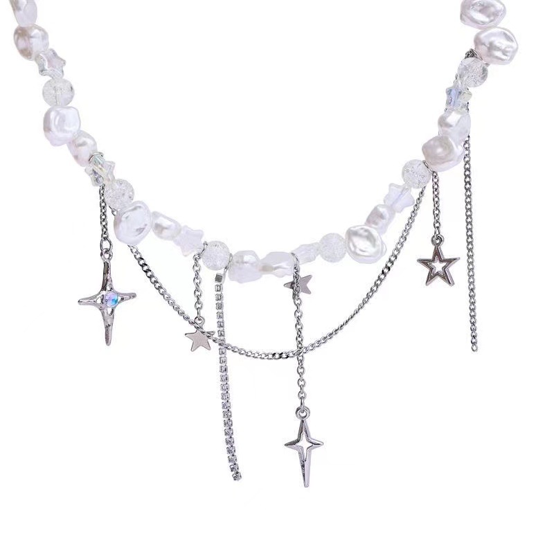 Sweet Cool Style Geometric Star Imitation Pearl Alloy Beaded Tassel Plating Women's Necklace display picture 3