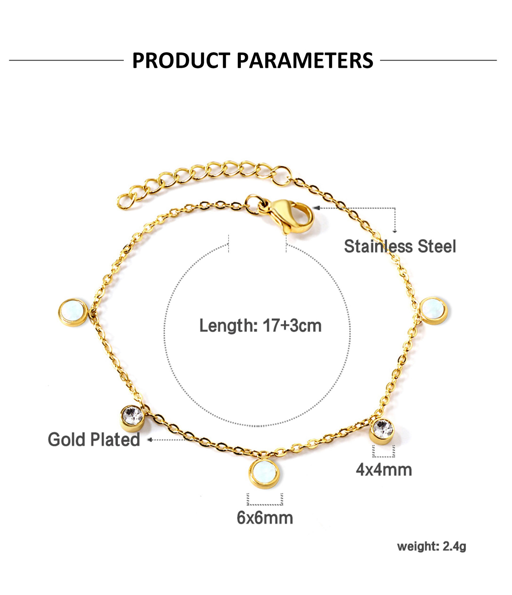 cable chain Chain Type 1 Piece Quantity Holiday, Banquet, Daily Occasion Casual Elegant Lady Geometric 304 Stainless Steel Cable Chain Bracelets In Bulk
