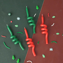 网红圣诞节蛋糕装饰插件红色绿色螺旋扭扭蜡烛摆件烘焙装扮配件