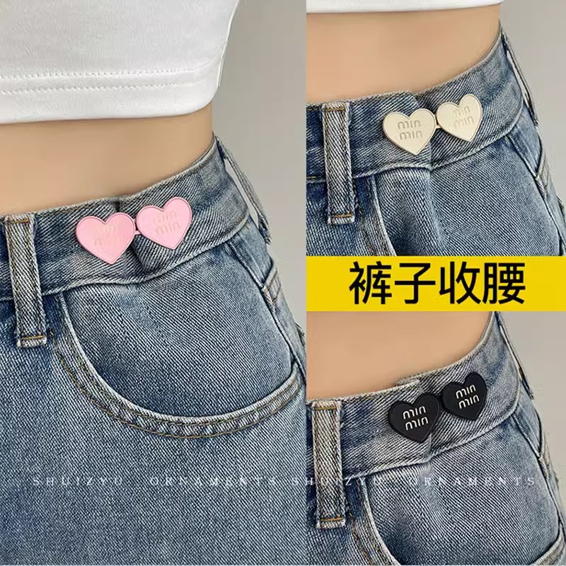 Vaqueros cintura en forma de corazón que adelgaza artefacto cintura sin costuras apretando hebilla ajustable cintura cambio grande botón pequeño PIN fijo
