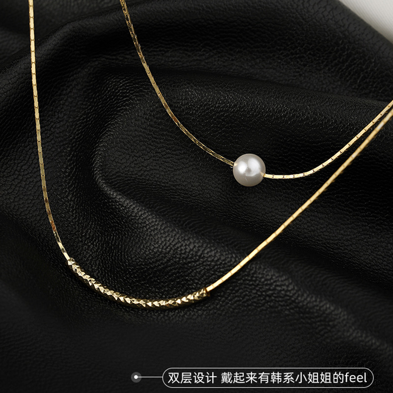 Barroco perla geométrica doble capa collar nicho metal estilo europeo y americano diseño clavícula cadena versátil nuevo collar para las mujeres