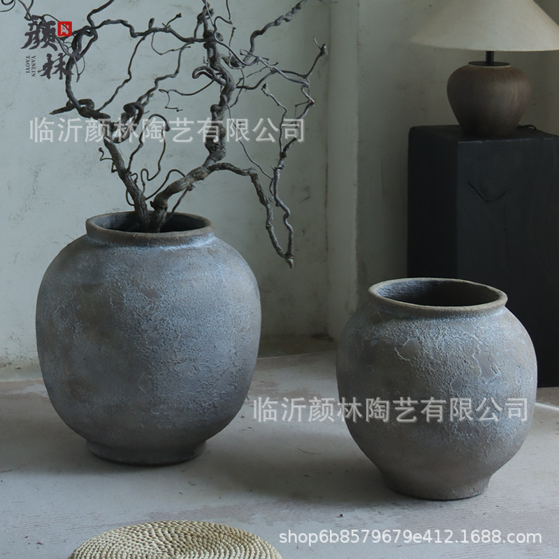 Feng Xixian vintage vasijas de cerámica, vasijas de cemento, vasijas de suelo, ornamentos de cerámica, interiores y exteriores, contenedores de macetas verdes
