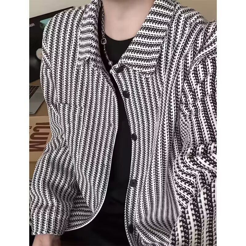 Wholesale Spring and Autumn Plaid Jacket Tweed Trendy Wool Houndstooth Shirt Lapel Coat Thickened Shirt
