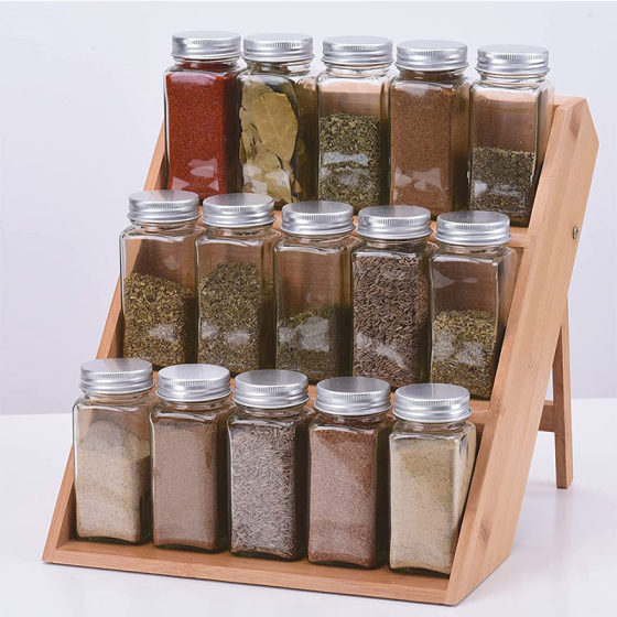 Bamboo Wooden Seasoning Rack Table Top Storage Rack Wooden Table Top Storage Seasoning Rack Multi-Bottle Storage Bracket Spice Rack