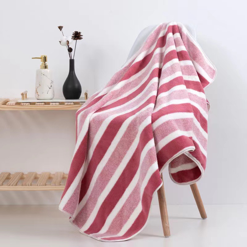Grenzüberschreitendes Handtuch- und Badetuch-Set, verdickte Korallenfleecequalität, schlichtes dreistreifiges Design, weich, saugfähig, schnelltrocknend, fusselarm