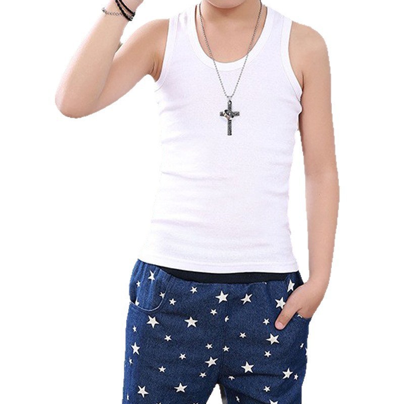 Cross-border foreign trade children's vests, Class A summer boys' pure cotton tops, underwear, round neck sleeveless vests, in stock.