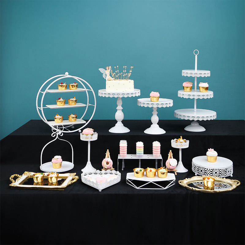 Decoración DE LA MESA de postre de estilo europeo soporte de exhibición traje comida fría té descanso Mesa donut plato de fruta pastel postre estante image 27