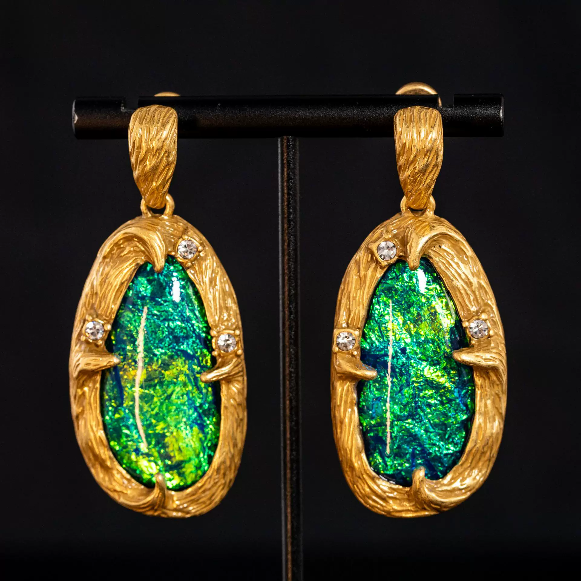 如饰 原创设计【四季】幻彩中古风椭圆耳环女批发925银针镀金耳饰